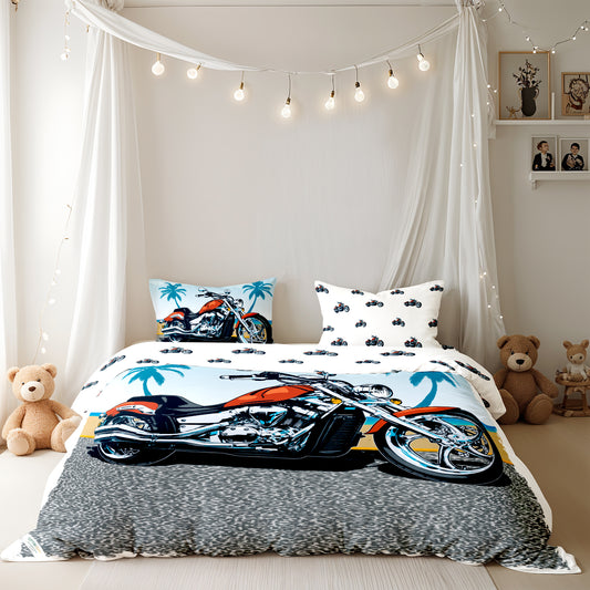 Kids Duvet Cover Set - 4 Pc - Motorcycle Print 160x220cm | Cotton Home - Cotton Home