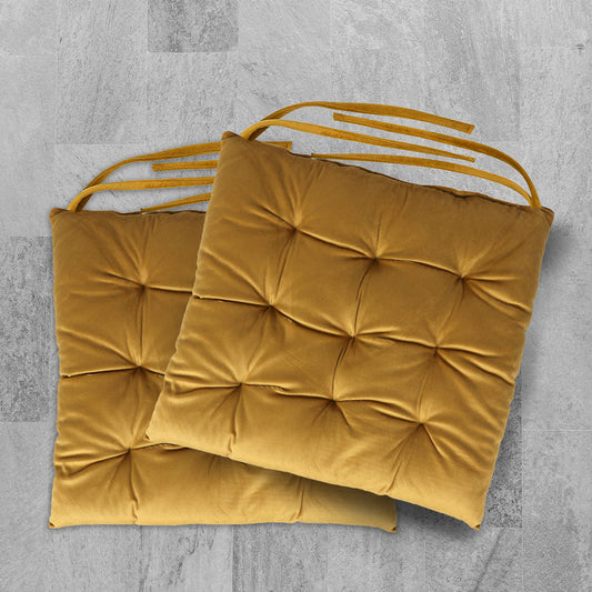 Velvet Slip Free Tufted Chair Cushion Mustard 40x40cm - Pack of 2 - Cotton Home