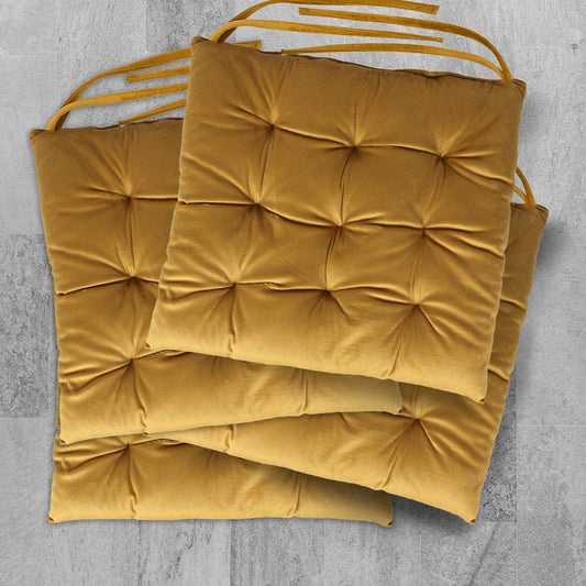 Velvet Slip Free Tufted Chair Cushion Mustard 40x40cm - Pack of 4 - Cotton Home
