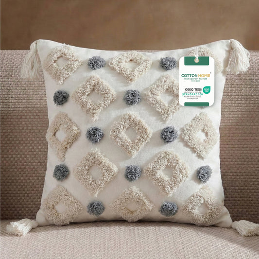 Boho Handcrafted Throw Pillow 45x45cm Filled Cushion with Rigs Design