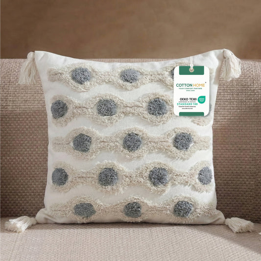 Boho Handcrafted Throw Pillow 45x45cm Filled Cushion with Ripple Design