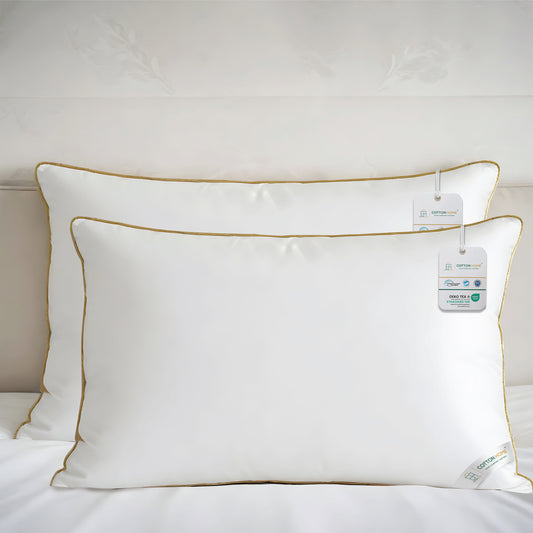Royal Angler Side Sleeper Premium High Quality Luxury Egyptian Cotton Pack of 2 Pillow 50x75cm Suitable with Gold Piping for Durability 1200 - Cotton Home
