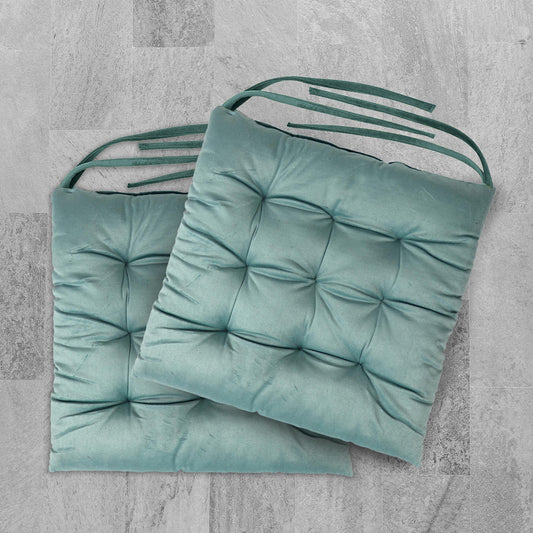 Velvet Slip Free Tufted Chair Cushion Teal 40x40cm - Pack of 2 - Cotton Home