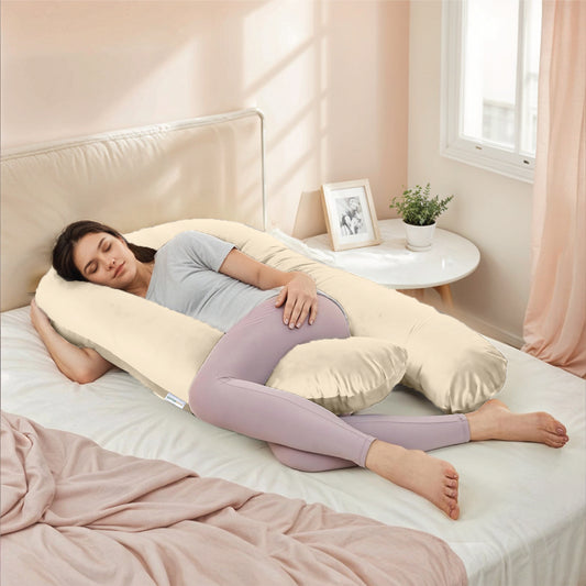 Serenity Velvet Pregnancy Pillow U-Shape Full Body Pillow With Removable Cover Ivory - Cotton Home