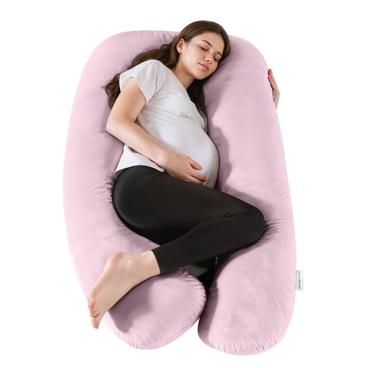 Serenity Velvet Pregnancy Pillow U-Shape Full Body Pillow With Removable Cover Pink - Cotton Home