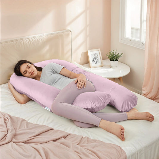 Serenity Velvet Pregnancy Pillow U-Shape Full Body Pillow With Removable Cover Pink - Cotton Home