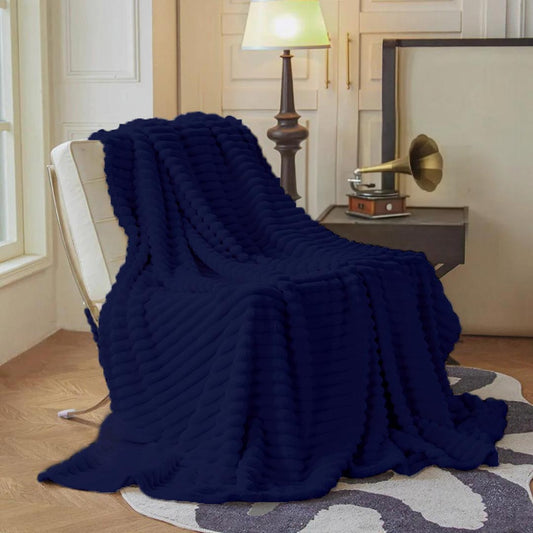 Plush Stripe Blanket Queen Size 220x240 Royal Blue - Cotton Home