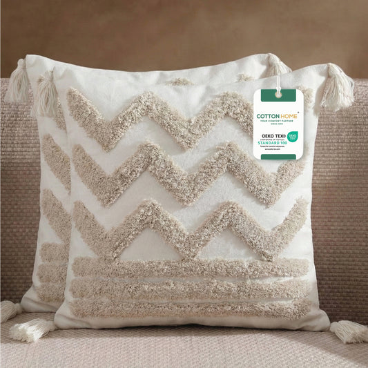 Boho Handcrafted Throw Pillow 45x45cm Filled Cushion with Wave Design Pack of 2