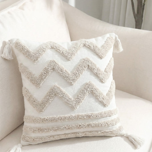 Boho Handcrafted Throw Pillow 45x45cm Filled Cushion with Wave Design Pack of 2