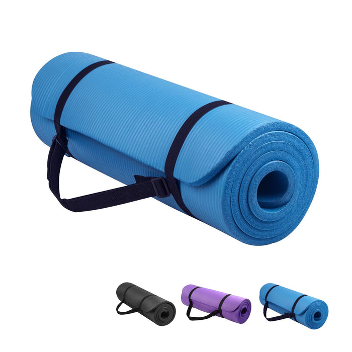 Yoga Mat with Strap – 10mm Thick for Ultimate Comfort Non-Slip Blue