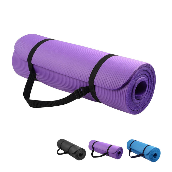 Yoga Mat with Strap – 10mm Thick for Ultimate Comfort Non-Slip Purple
