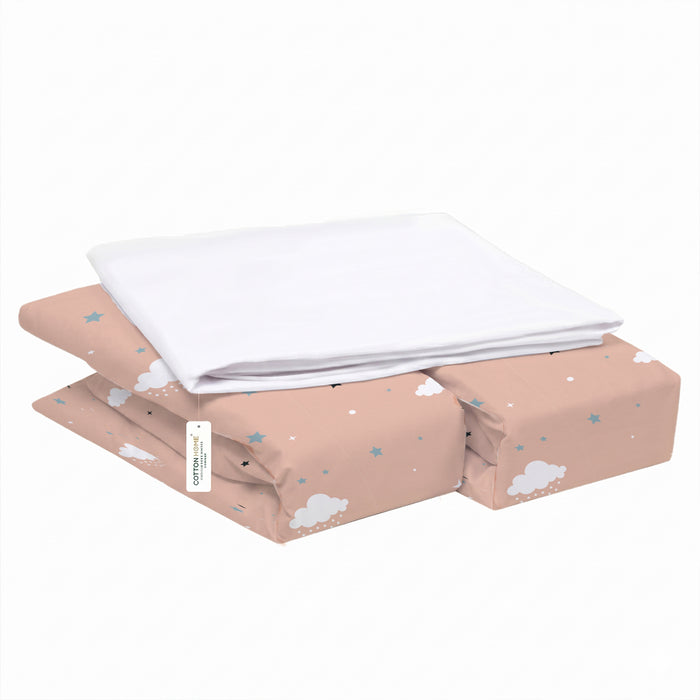 Premium Cotton 3-Piece Baby Crib Bedding Set (120x60 cm) Fitted Baby Mattress Sheets and Protector Dream Night
