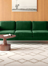 Nebula Green Velvet 3-Seater Sofa with Square Arms - Luxury Living Room Seating, L220cm x W86cm x H81cm - Cotton Home