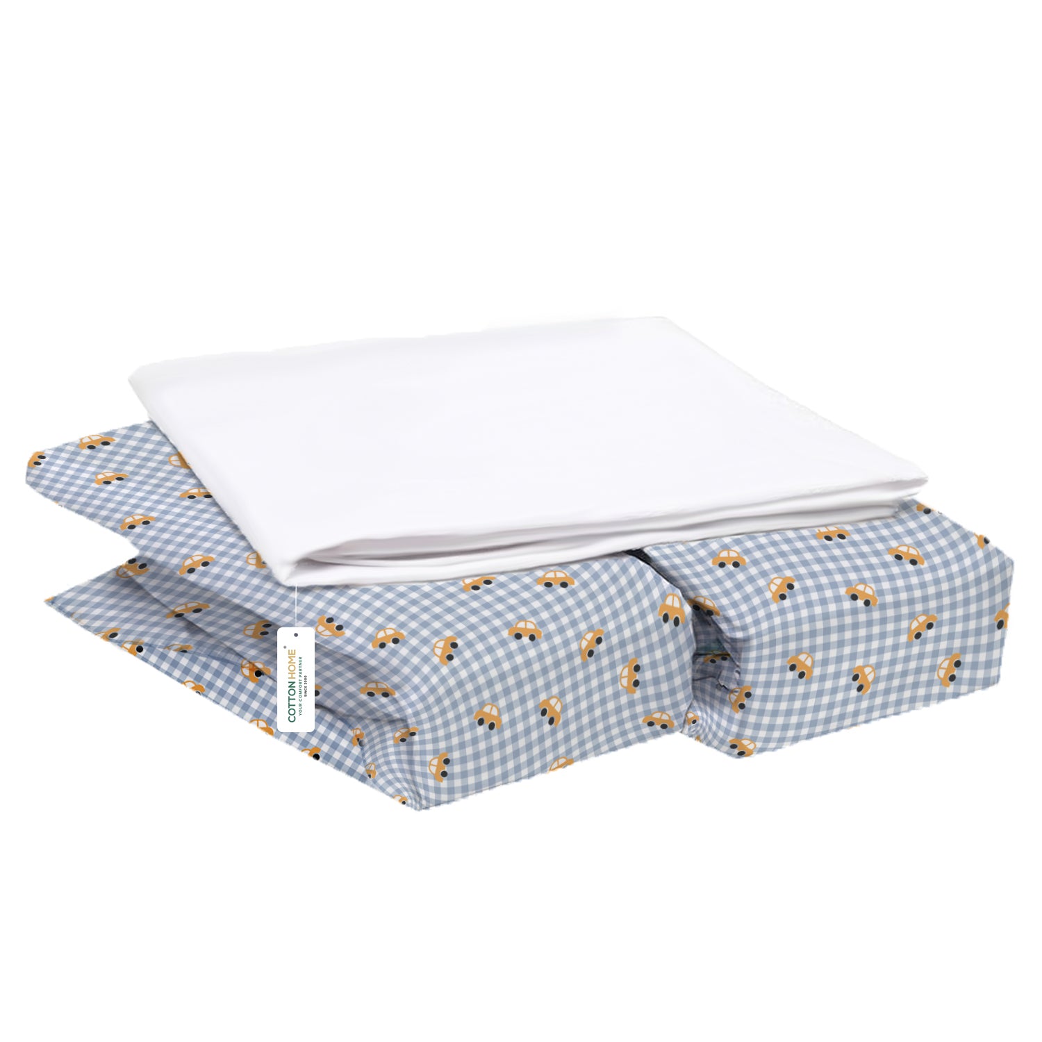 Premium Cotton 3-Piece Baby Crib Bedding Set (120x60 cm) Fitted Baby Mattress Sheets and Protector Little Cars