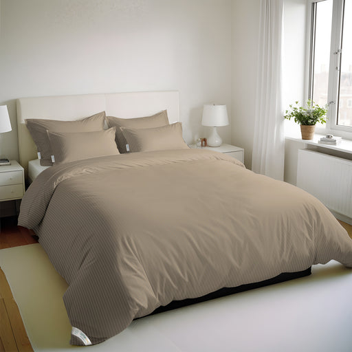 6 Piece Duvet Cover Set 220x240cm Queen - Light Brown Stripe - Cotton Home