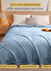 Elegant Square Design Blanket Single Size 150x220 Sky Blue - Cotton Home