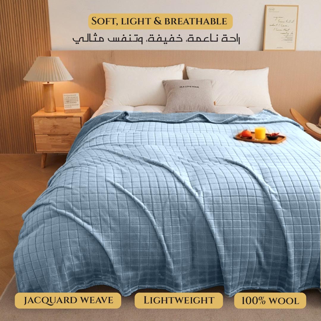 Elegant Square Design Blanket Single Size 150x220 Sky Blue - Cotton Home