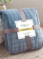 Elegant Square Design Blanket Single Size 150x220 Cream - Cotton Home