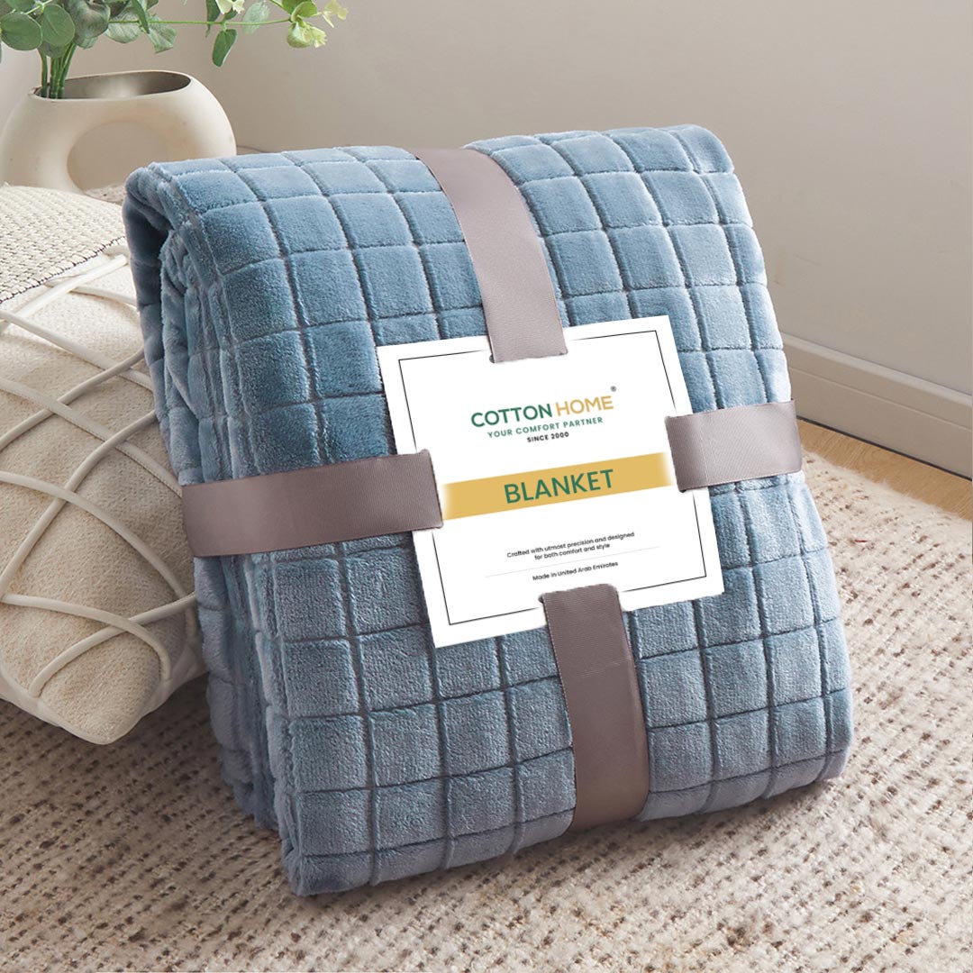 Elegant Square Design Blanket Single Size 150x220 Cream - Cotton Home