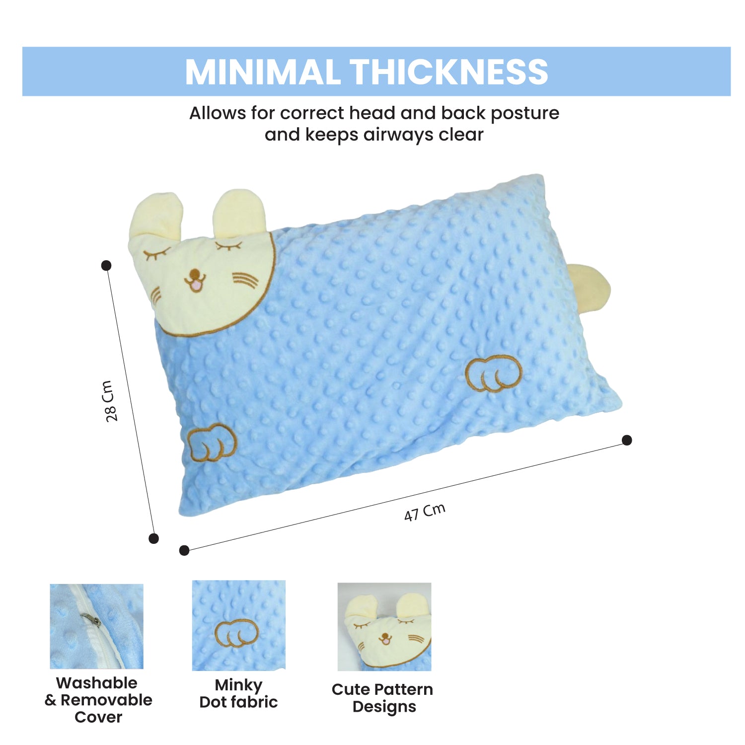 Skin Friendly Velvet Kids Pillow Blue
