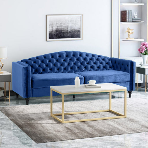 Nova 3-Seater Velvet Sofa with Square Arms – L220cm x W60cm x H85cm, Blue Comfortable & Stylish Sofa for Living Room - Cotton Home