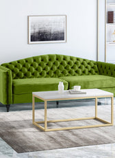 Nova 3-Seater Velvet Sofa with Square Arms – L220cm x W60cm x H85cm, Green Comfortable & Stylish Sofa for Living Room - Cotton Home