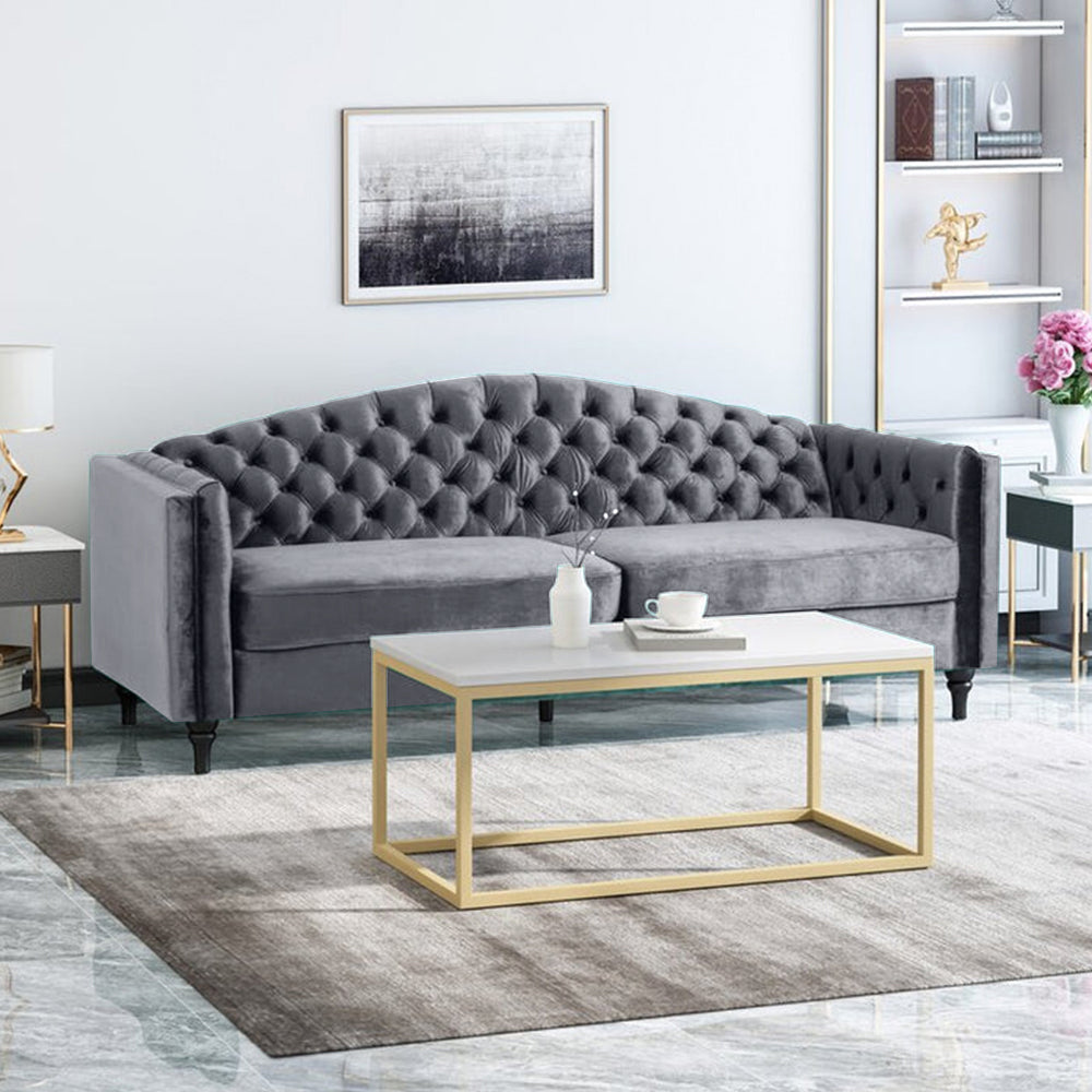 Nova 3-Seater Velvet Sofa with Square Arms – L220cm x W60cm x H85cm, Comfortable & Stylish Sofa for Living Room - Cotton Home
