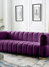 Gwen 3 Seater Sofa Velvet Fabric - Purple - L231cm x W89cm X 75cm - Cotton Home