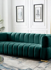 Gwen 3 Seater Sofa - Luxurious Emerald Green Velvet Upholstery - Spacious L231cm x W89cm x H75cm - Cotton Home