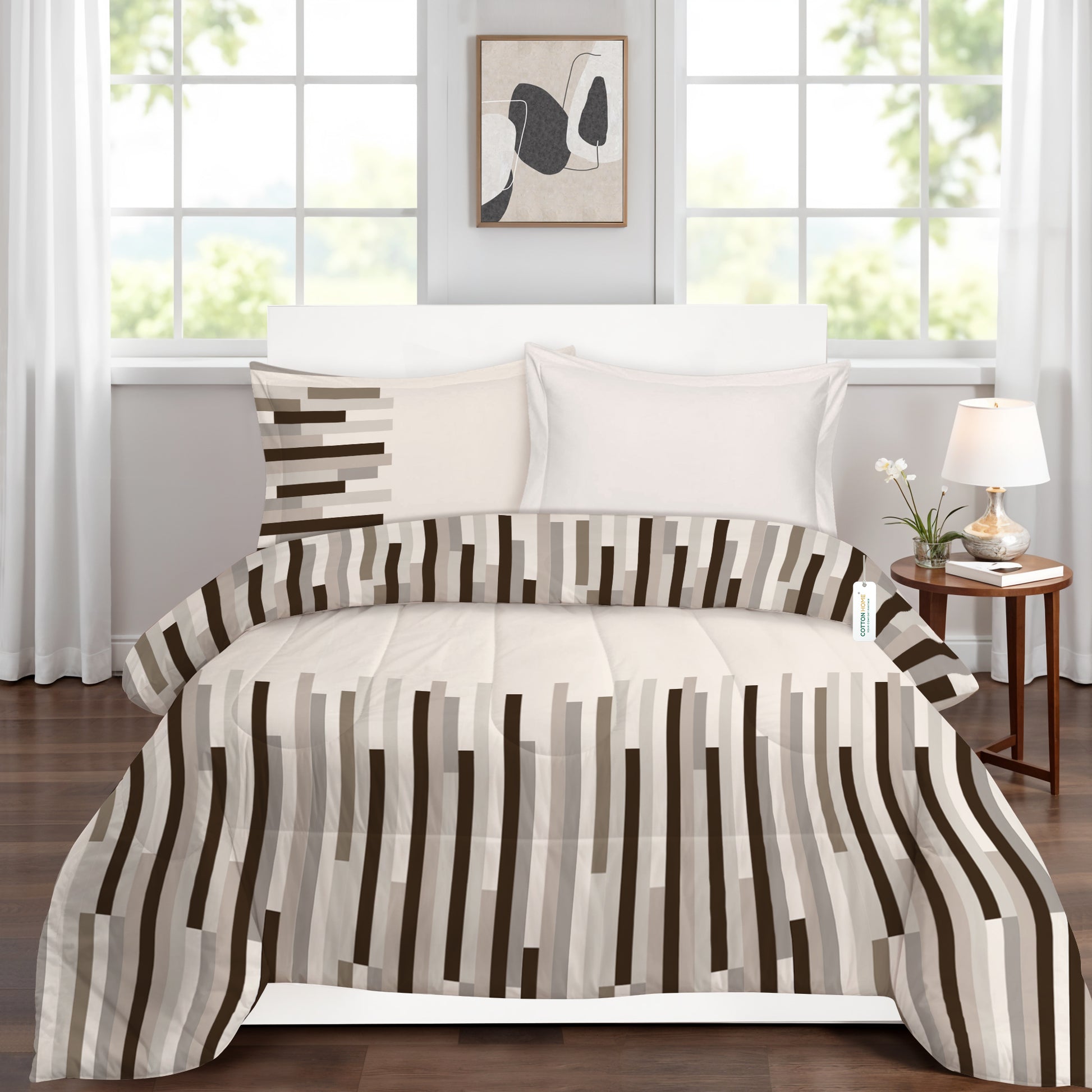 Premium Cotton 4PC Bedding Set Kids Comforter Set 160x220cm Choco Stripes