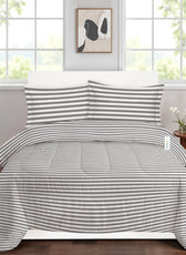 Premium Cotton 4PC Bedding Set Kids Comforter Set 160x220cm Grey Stripe