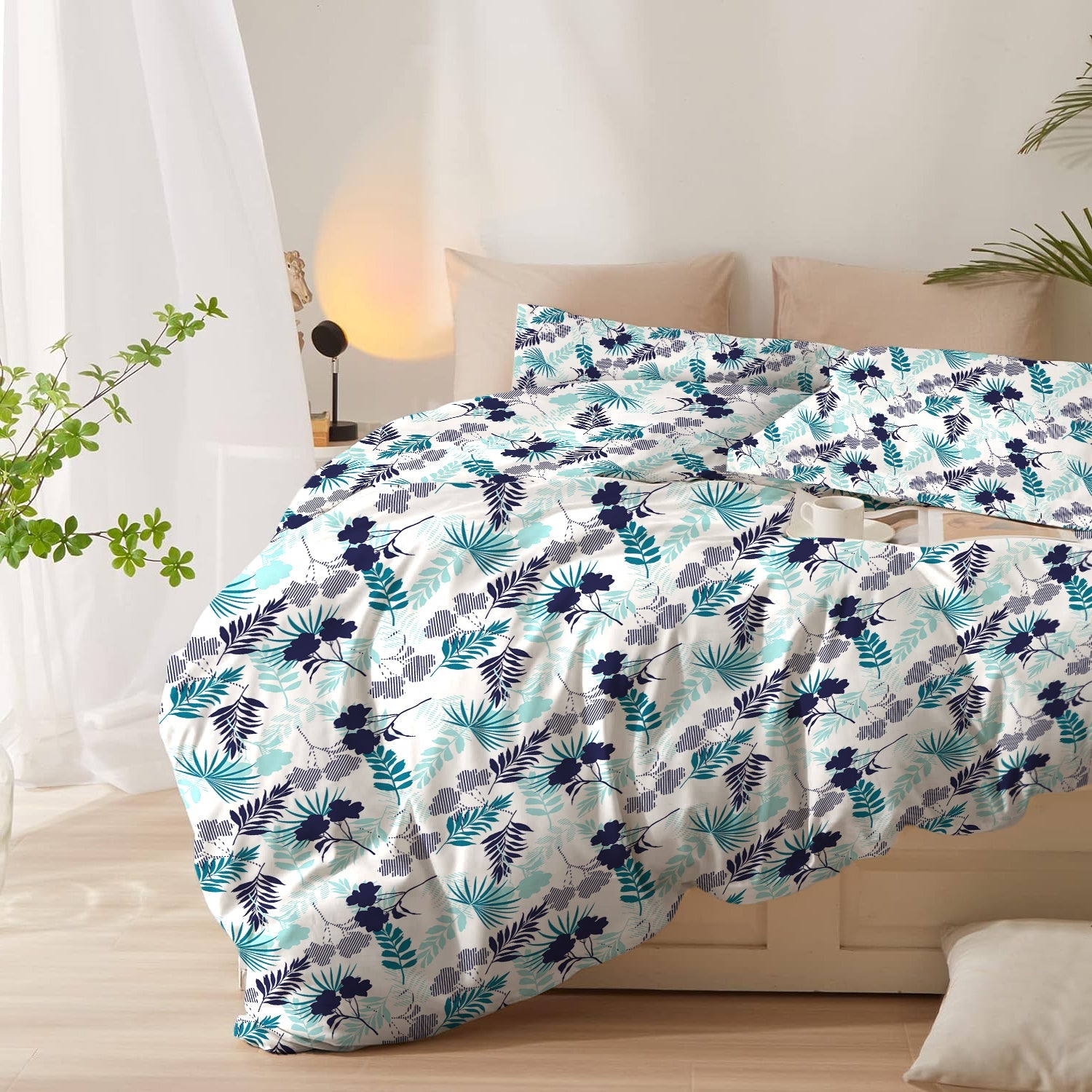 Duvet Cover 4 piece set Super King size High quality 240x260 duvet cover with Fitted sheet and pillow cases Forest - Cotton Home