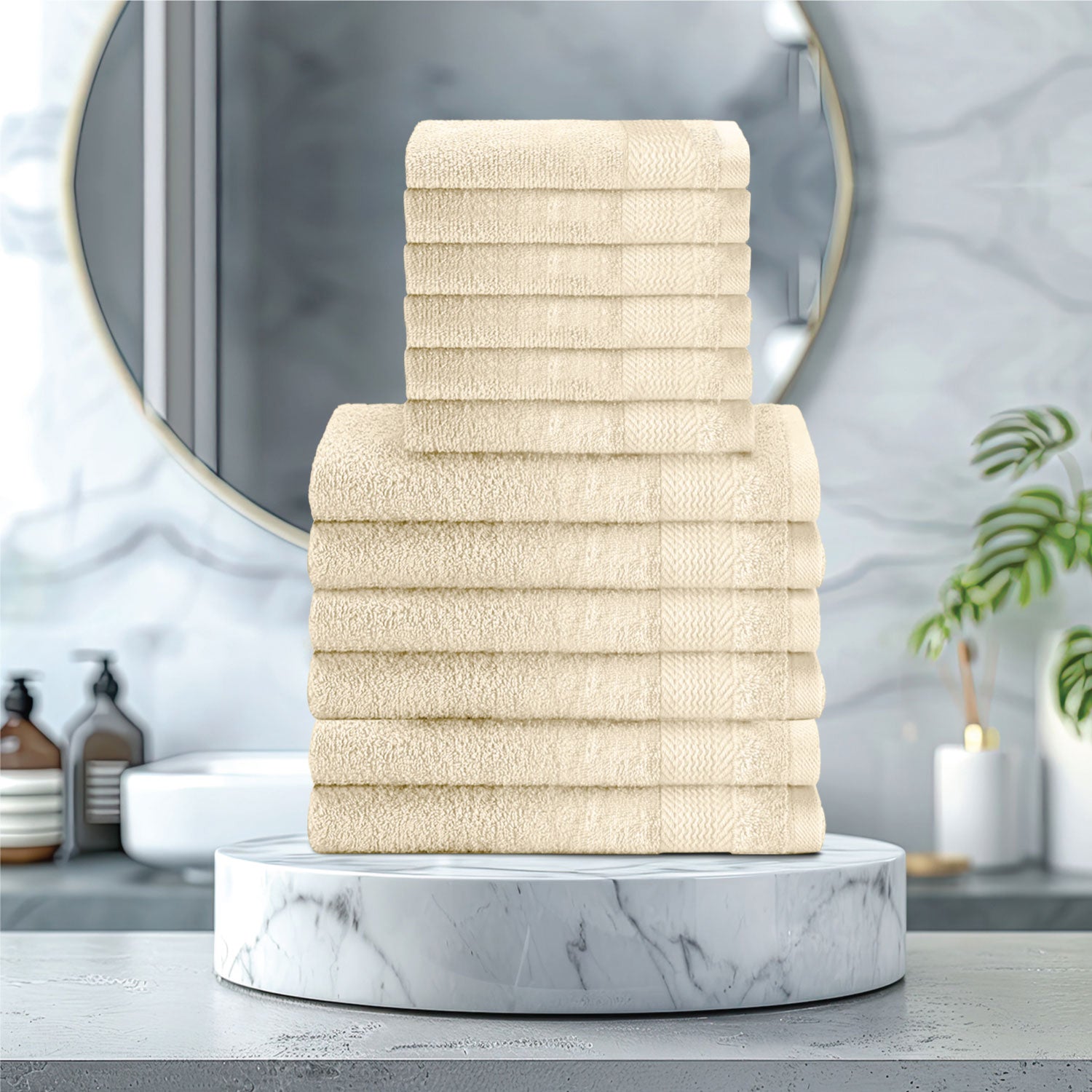 Cotton Face Towel and Hand Towel 12 Piece Set-Soft Feel, Quick Dry, Highly Absorbent Durable Towels - Cotton Home