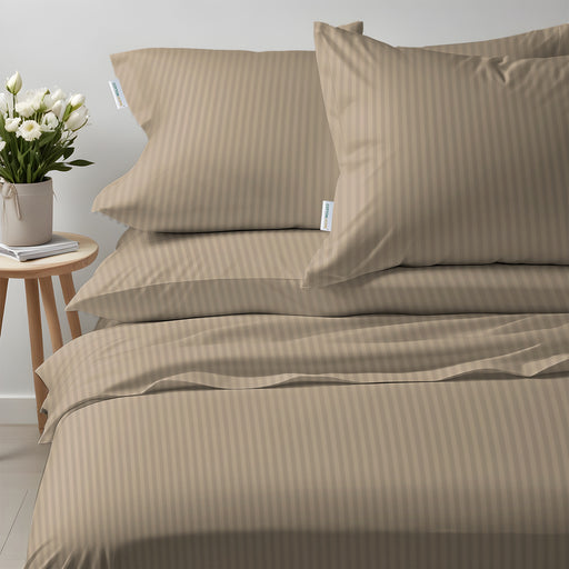 6 Piece Duvet Cover Set 240x260cm King - Light Brown Stripe - Cotton Home