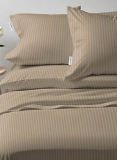 6 Piece Duvet Cover Set 220x240cm Queen - Light Brown Stripe - Cotton Home
