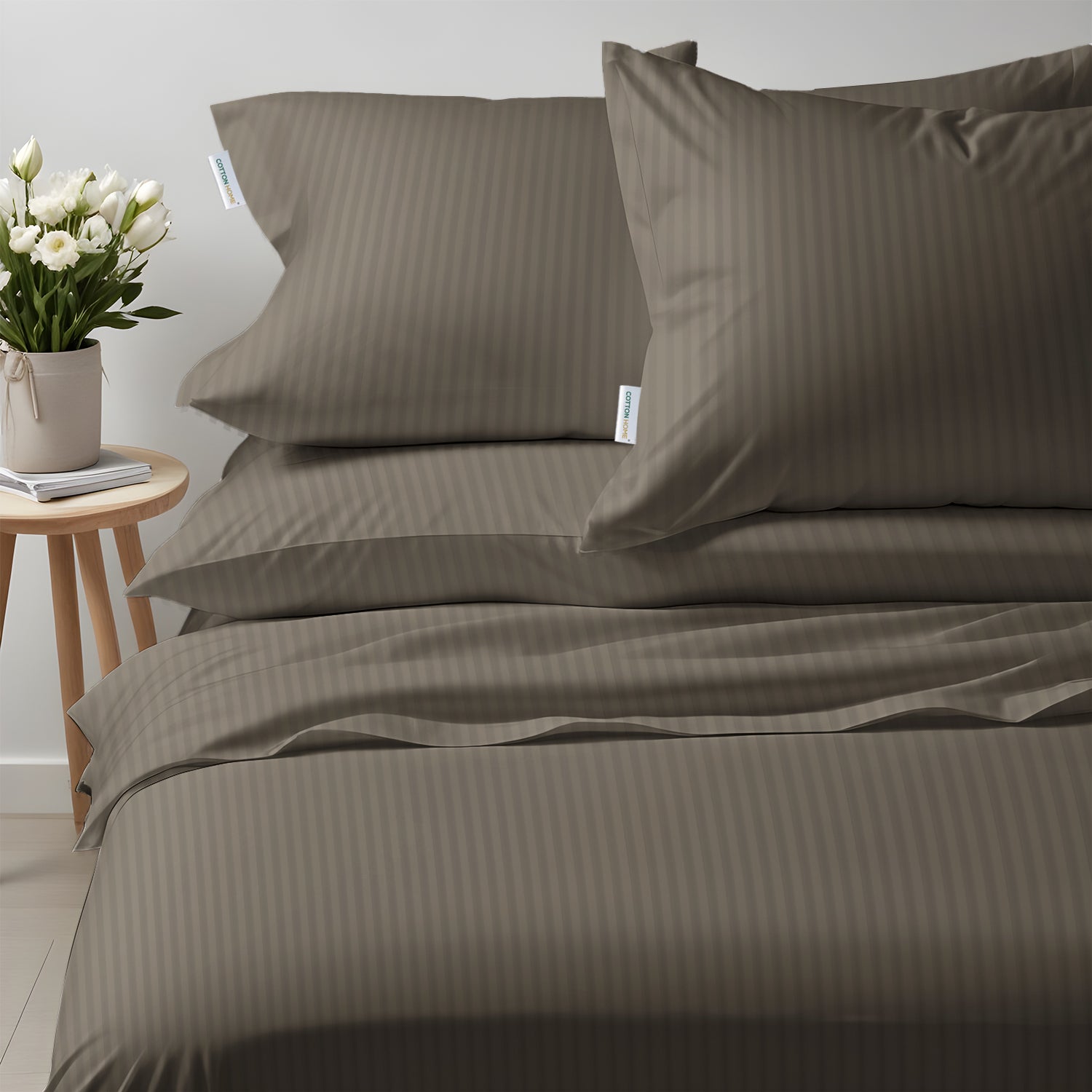 6 Piece  Duvet Cover Set 220x240cm King - Gray Stripe - Cotton Home