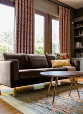 Nebula Brown Velvet 3-Seater Sofa with Square Arms - Luxury Living Room Seating, L220cm x W86cm x H81cm - Cotton Home