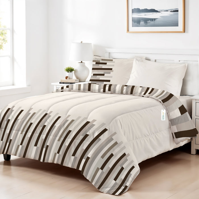Premium Cotton 4PC Comforter Set 160x220cm Choco Stripes