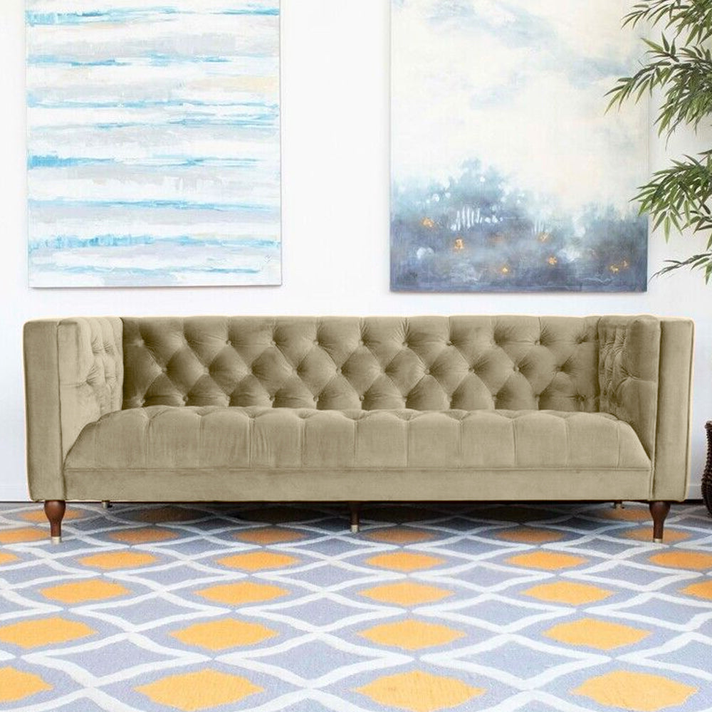 Ector 3-Seater Velvet Tuxedo Arm Sofa - Luxurious Rust Upholstery L220cm x H86cm x W78cm - Cotton Home