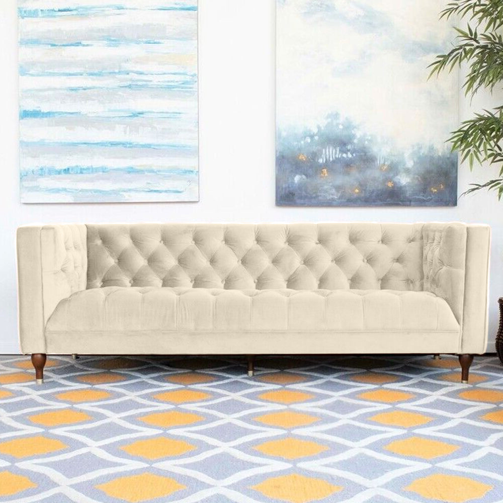 Ector 3-Seater Velvet Tuxedo Arm Sofa - Luxurious Rust Upholstery L220cm x H86cm x W78cm - Cotton Home