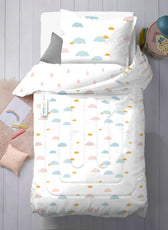 3Piece Baby Crib Comforter Set 90x120 Cotton Comforter, Filled Pillow & Pillow Cover – Pastel Clouds