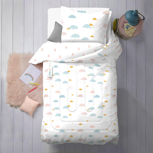 3Piece Baby Crib Comforter Set 90x120 Cotton Comforter, Filled Pillow & Pillow Cover – Pastel Clouds