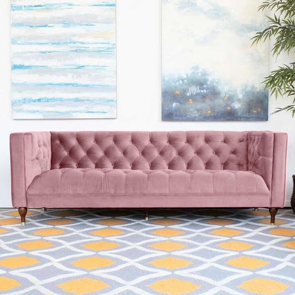 Ector 3-Seater Velvet Tuxedo Arm Sofa - Luxurious Rust Upholstery L220cm x H86cm x W78cm - Cotton Home