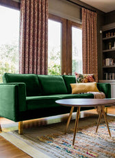 Nebula Green Velvet 3-Seater Sofa with Square Arms - Luxury Living Room Seating, L220cm x W86cm x H81cm - Cotton Home