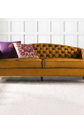 Nova 3-Seater Velvet Sofa with Square Arms – L220cm x W60cm x H85cm, Gold Comfortable & Stylish Sofa for Living Room - Cotton Home