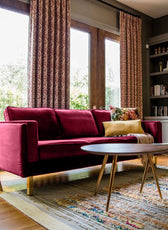 Nebula Maroon Velvet 3-Seater Sofa with Square Arms - Luxury Living Room Seating, L220cm x W86cm x H81cm - Cotton Home