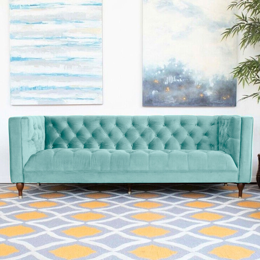 Ector 3-Seater Velvet Tuxedo Arm Sofa - Luxurious Rust Upholstery L220cm x H86cm x W78cm - Cotton Home