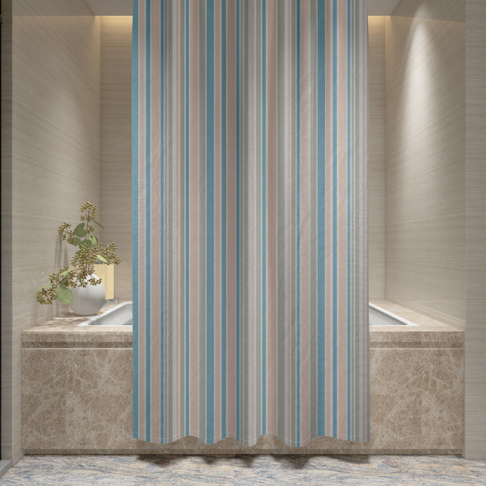 Shower Curtain Printed Fabric with Hooks 180x180 Cm - Prime Stripe - Cotton Home