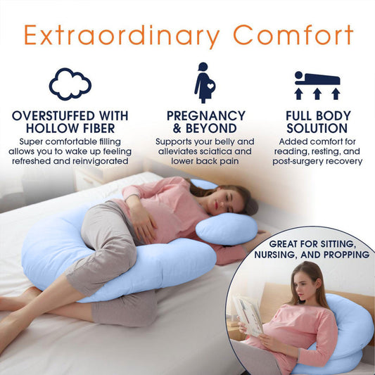 Four Seasons Pregnancy Pillow J Shaped Full Body Maternity Pillow 80x130cm Blue - Cotton Home