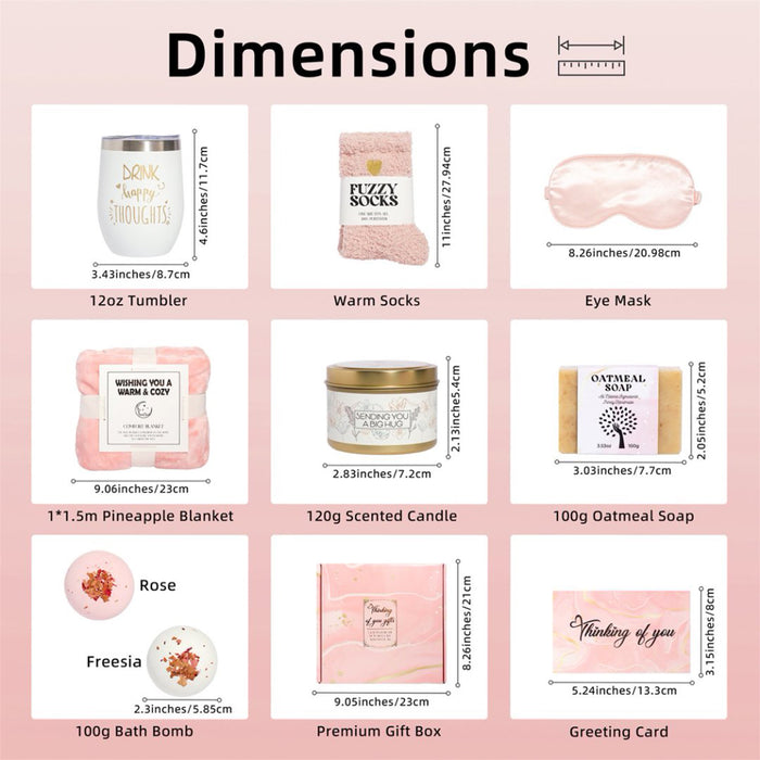 Bath Gift Box Set – Luxe Pink Spa Care Package with 10 Relaxing Self-Care Items for Women, Mom, Wife, Sister, Friends